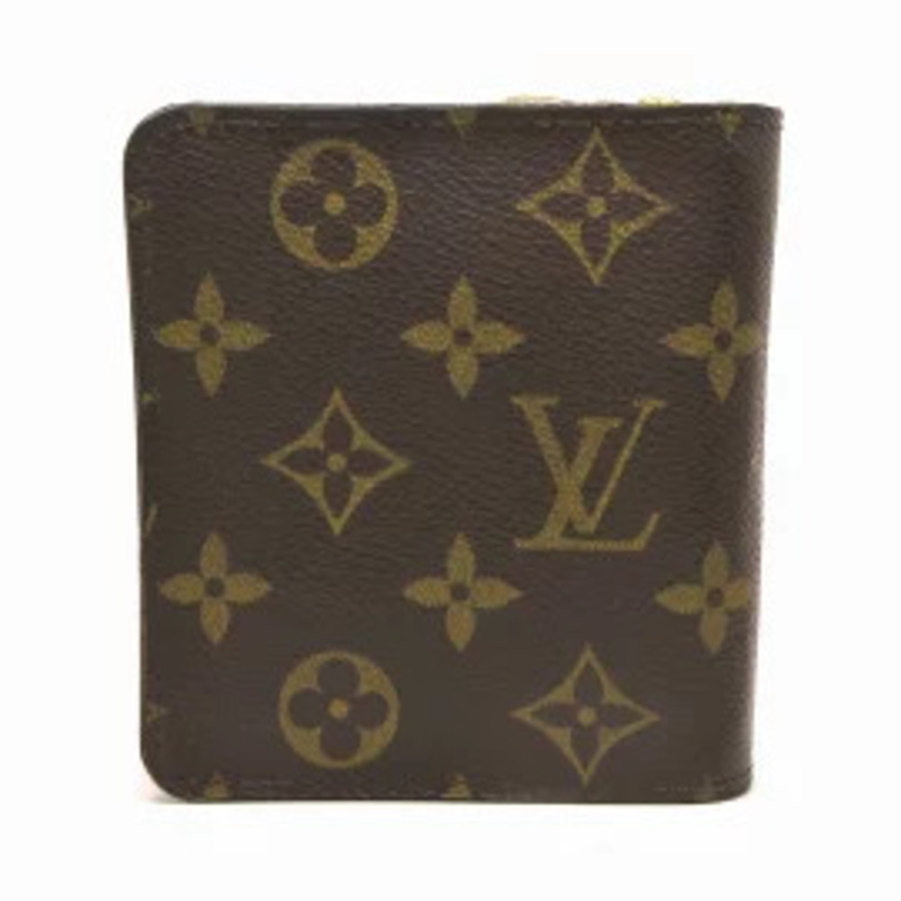 Louis Vuitton Compact Canvas Wallet Monogram Bi fold Zip Brown